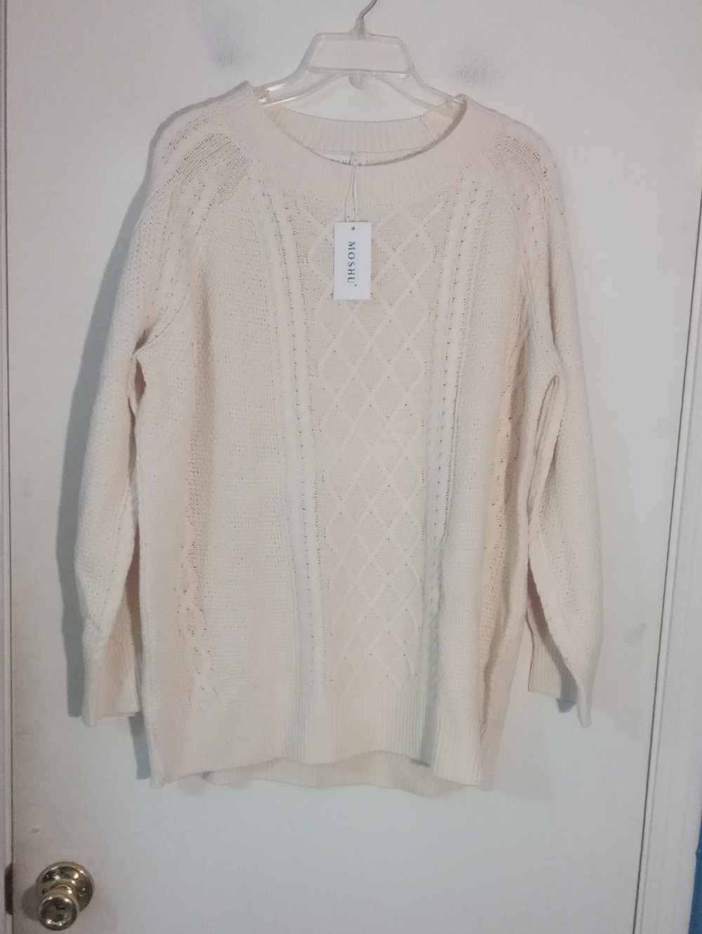 Moshu Cream Cable Knit Sweater XL Cable Knit Thick NWT